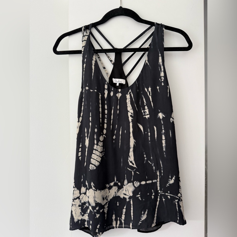 Parker Black and White Tie-Dye Women's Top Size Medium
